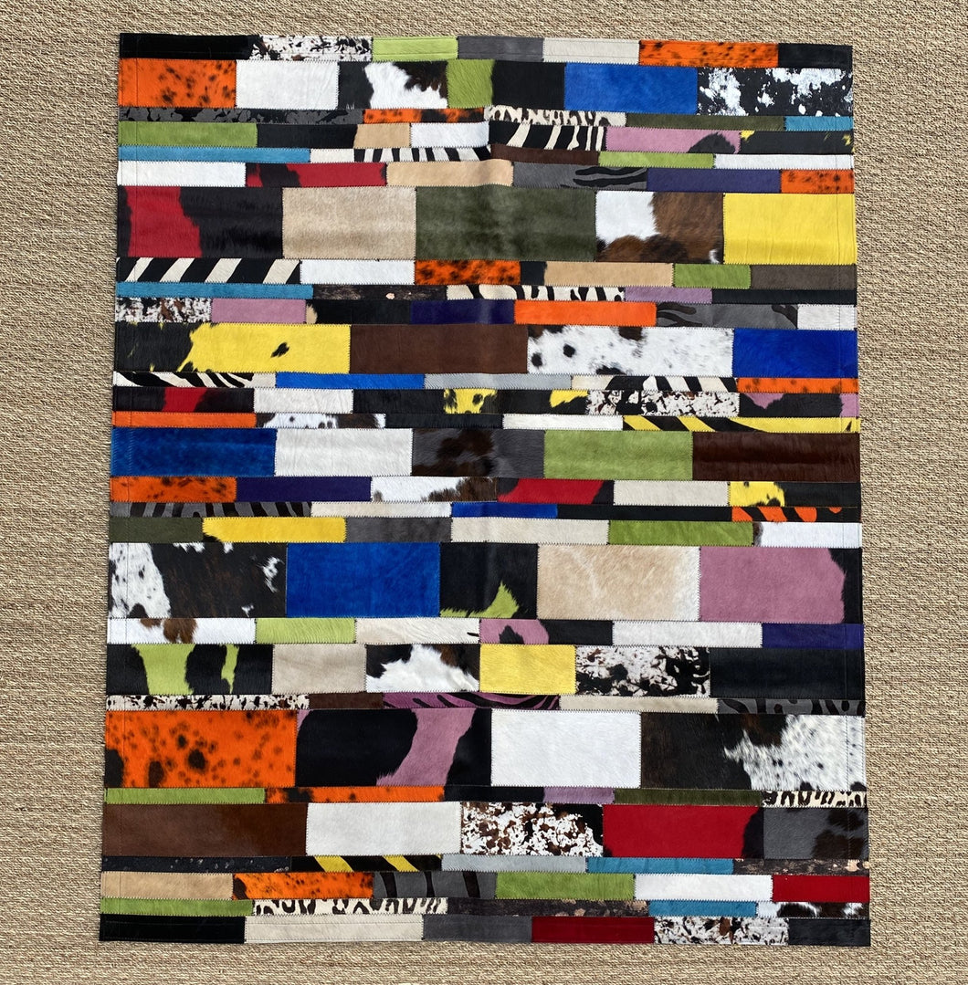 Tapis patchwork en peaux de vache naturelles teintées - Peau de vache & Cie